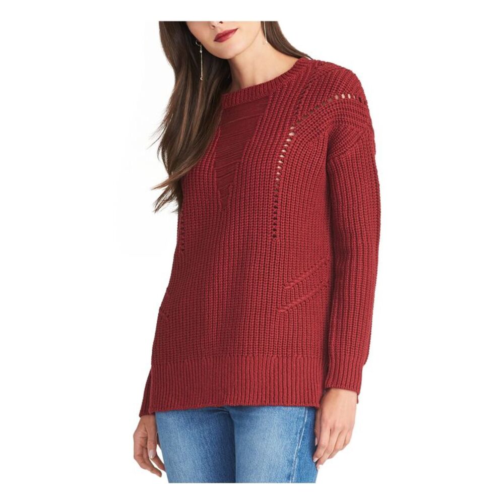 RACHEL RACHEL ROY Womens Maroon Frayed Long Sleeve Jewel Neck T-Shirt XS